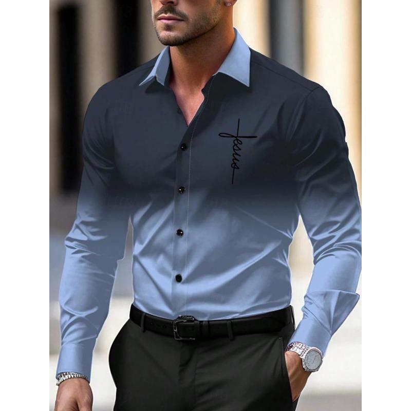 Men's Business Casual Printed Long Sleeve Shirt Formal Button Up Shirt Fall Winter Spring Summer Cuffed Long Sleeve