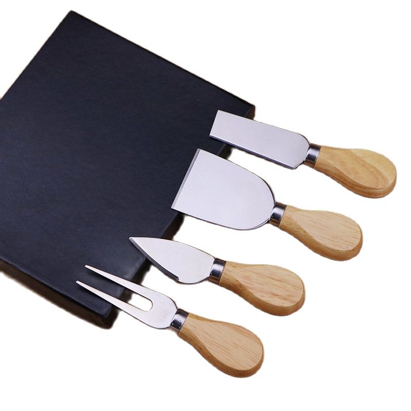 Wooden Handle Cheese Knives Set Cheese Knife Slicer Fork Scoop Cutter Useful Cooking Tools In Black Box