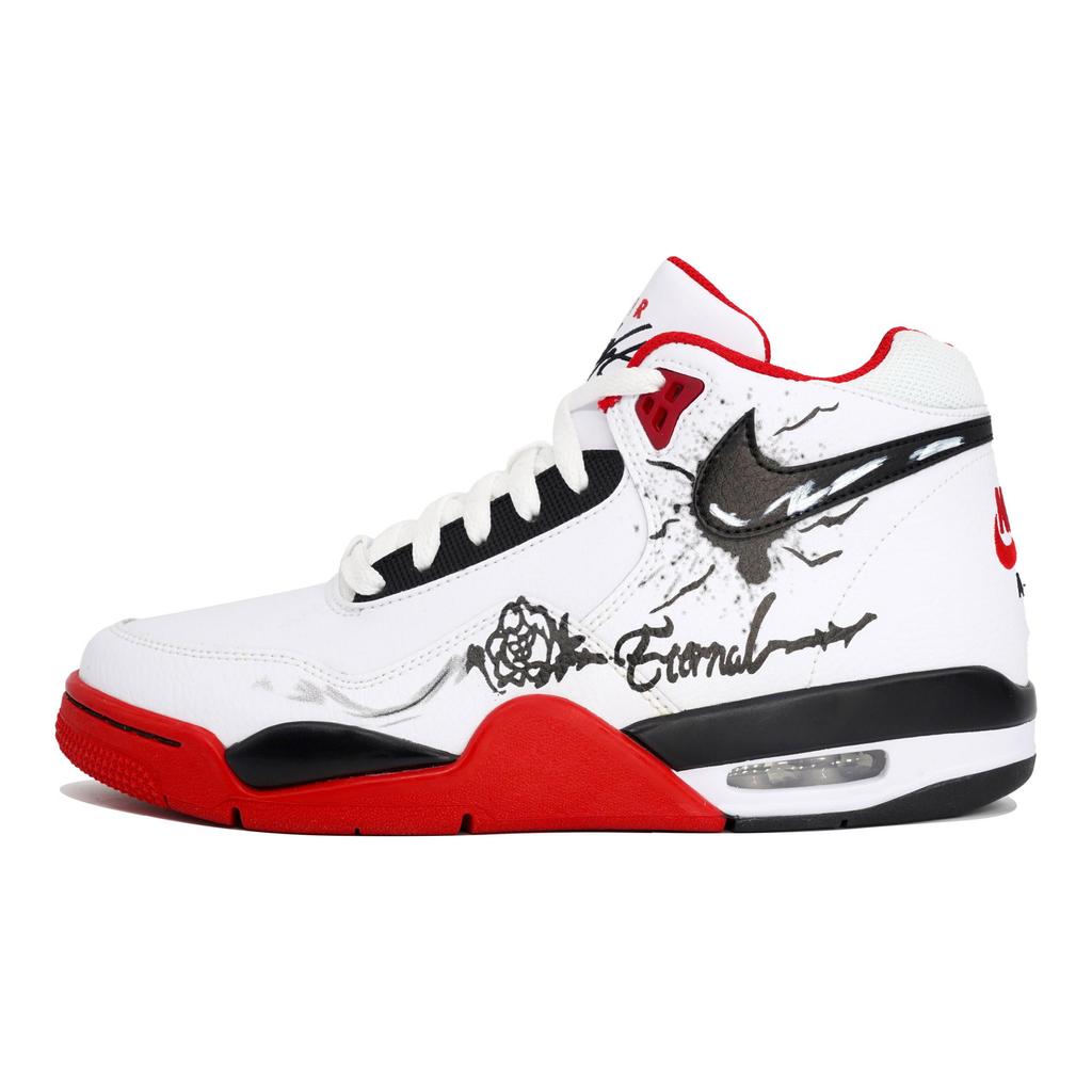 Nike Flight Legacy Slip Resistant Abrasion Resistant Mid Top Vintage Basketball Shoes Unisex Red White BQ4212-100(Team113-S-BOX)