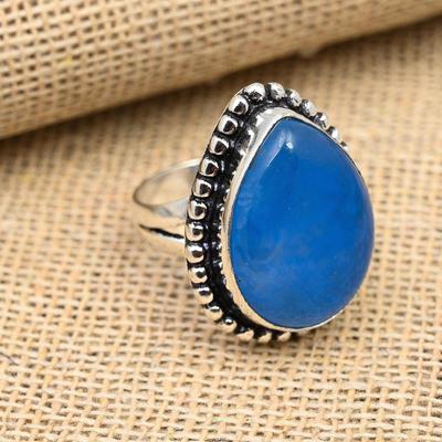 Anello di gioielli stupendi in argento sterling 925 fatto a mano con pietra preziosa di calcedonio blu