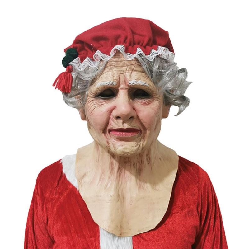 Halloween Mask Party Wrinkled Latex Mask Party Dress Up Supplies Christmas Grandfather Hat Mask Full Face Headgear Mask