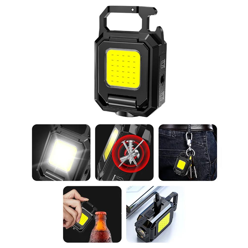 COB Keychain Work Light USB Charging 1000LM 4 Light Modes XPE Pocket Work Light Multi-functional Emergency Light Fixture IPX4 Waterproof For Camping A