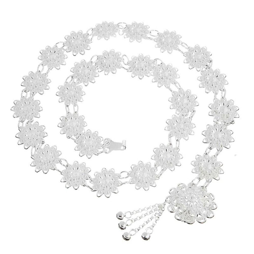 

Thai Turkish Hollow Flower Chain Belts India Belly Dance Metal Waist Belts срібний