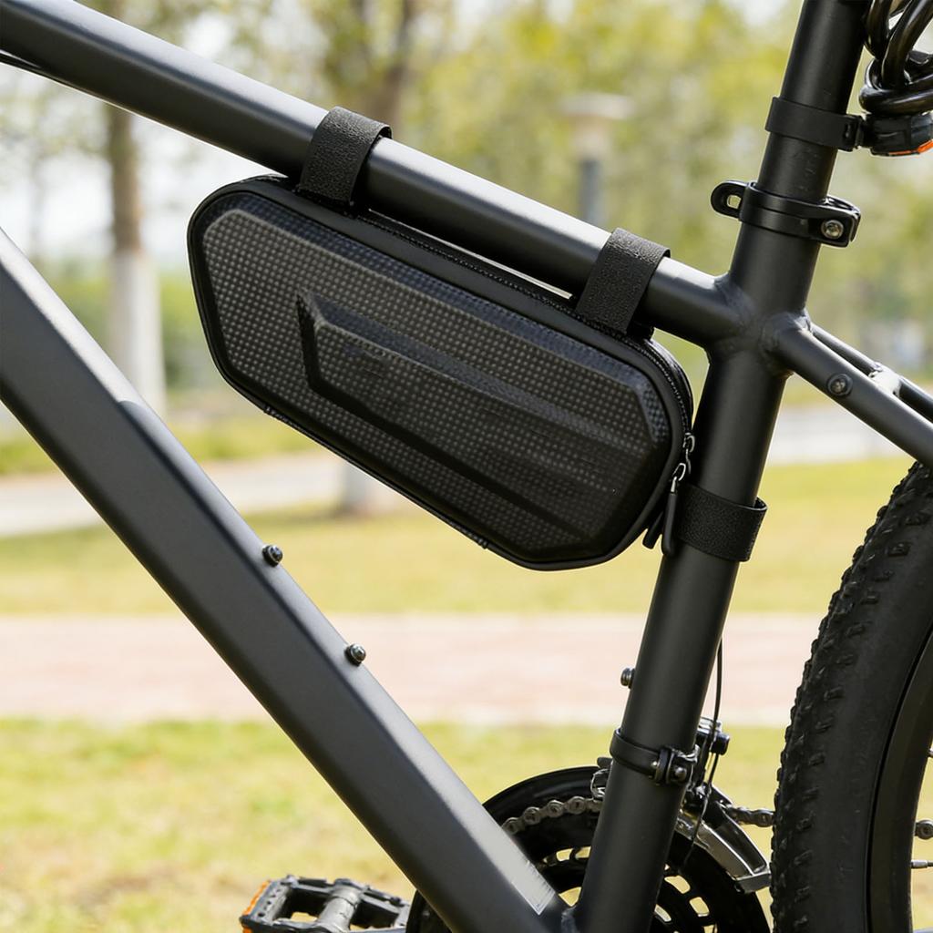 Bike Top Tube Bag Hard Shell Strap Fixing Multifunctional Bike Phone Front Frame Bag for Cycling Black