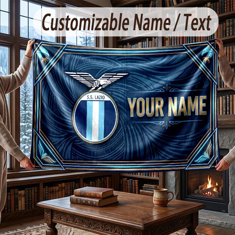Custom Name Flannel Throw Blanket Lazio FC Pattern Warm Home Decoration