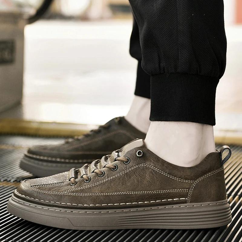 Genuine Leather Mens Casual Shoes New Luxury Handmade Fashion Sneakers Classic Designer Shoes Outdoor Walking Skateboard Shoes