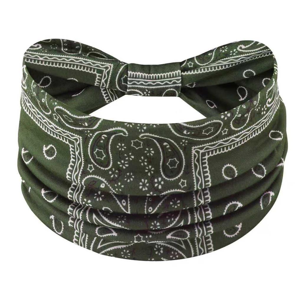 Bohemian Style Elastic Sports Headband: Women's Wide Edge Cashew Flower Headscarf