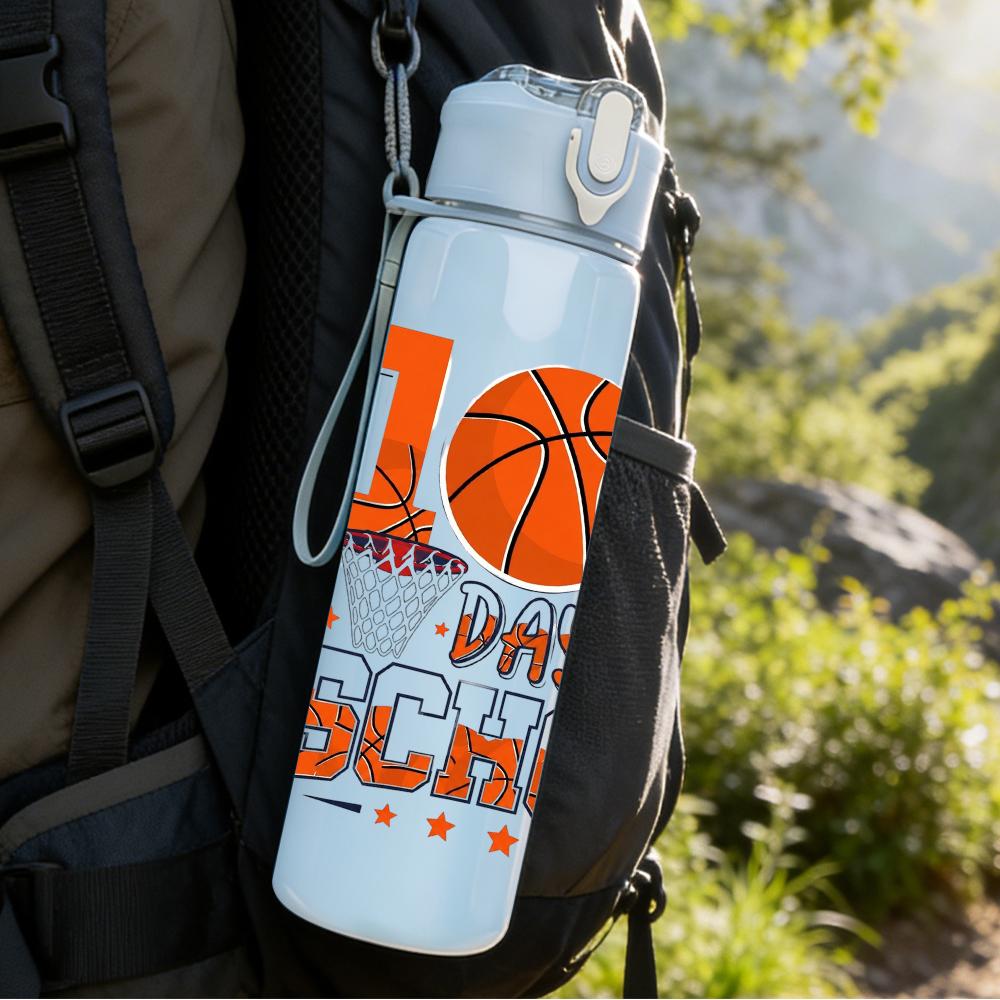 1PC Hundred Days School Basketball Text 750ml Color Plastic Water Bottle Leakproof Flip Straw Lid For Sports Office Home Use