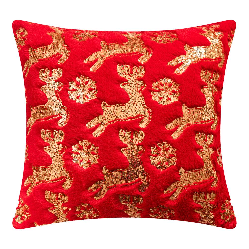 Gold Christmas Cushion Cover Velvet Cozy Soft Bronzing Snowflake Deer Printed Pillow Case Winter Holiday For Sofa Bed Home Decor