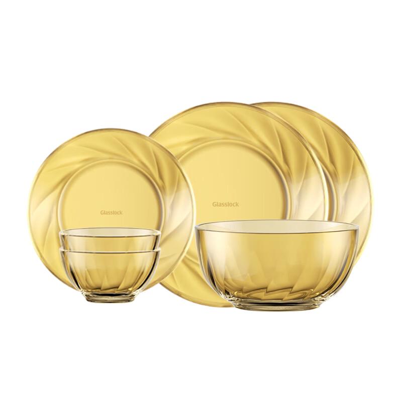 GLASSLOCK Crystal Amber Heat-Resistant Borosilicate Glass Tableware Set