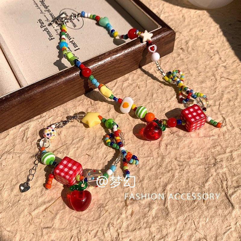 "Apple Paradise" Dopamine Color Children's Fun Animal Beaded Necklace New Light Luxury Summer Clavicle Chain
