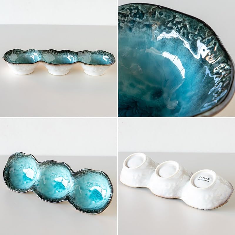 TAMAKI 3-Piece Small Bowl Set, Blue, Microwave-Safe, Mino Ware, for Japanese Cuisine, 28 X 9 X 4cm (H), T-960509