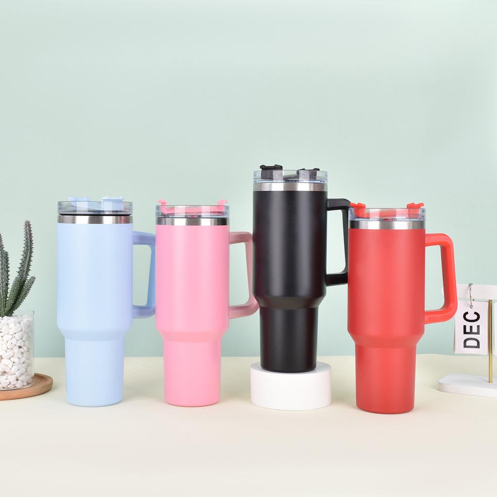 Large Capacity 40oz Car Cup Double Layer Vacuum with Straw Handle Cup Outdoor Portable Car Thermos Cup