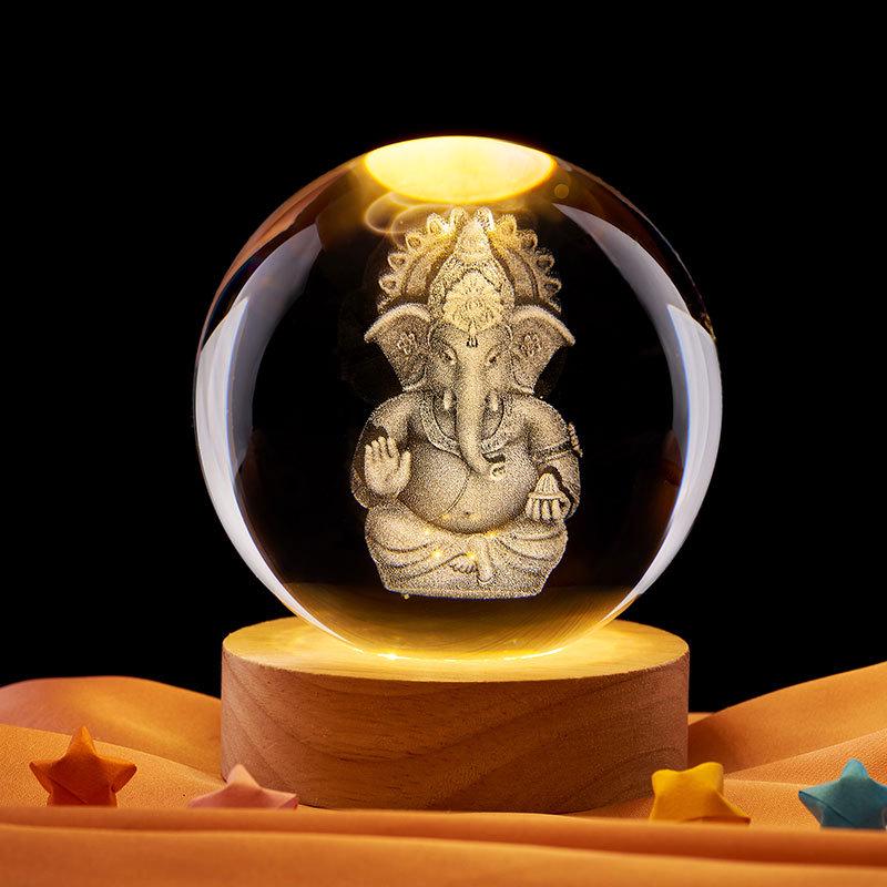 3D Laser Engraved Buddha Crystal Ball Night Light Ornament