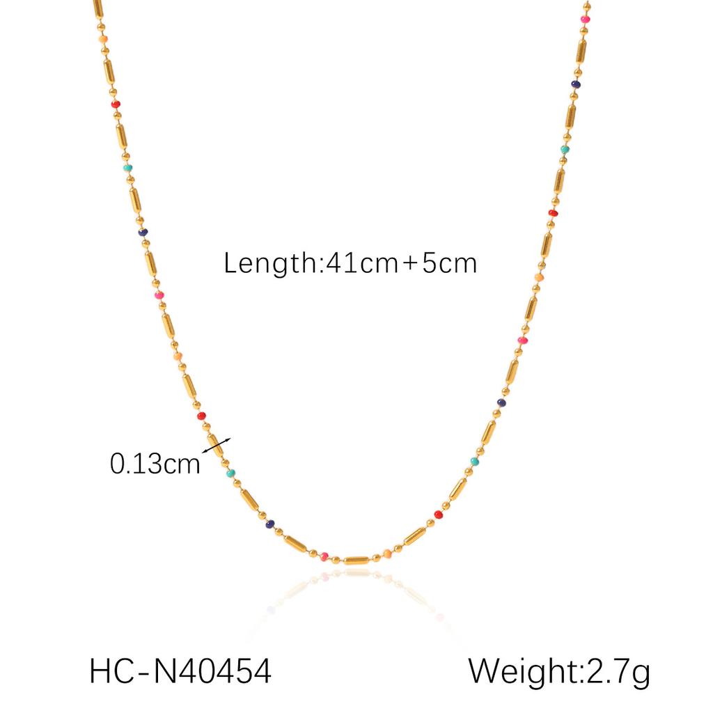 Dopamine Colorful Beaded Natural Stone Round Bead Collarbone Necklace For Women