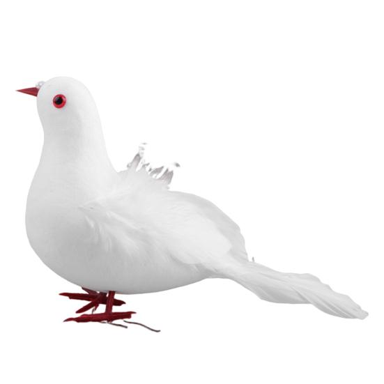 White Lifelike Artificial Bird Figurine Realistic Feathered Fake Peace Birds Ornaments for Christmas