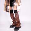 Women's Harajuku Faux Leather Flared Leg Warmers and Over Knee Socks Garter Belt Set for Punk Girls Japanese Streetwear
