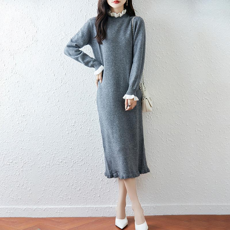 Women Sweater Dress 100% Wool TIDENOVEL Turtleneck Knit Long Pullover Winter Jumpers Wool Long Dress Female