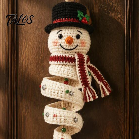 Christmas Hanging Decoration DIY Crochet Snowman Door Hanger Kit, Handmade Holiday Craft Wall Set for Wall, Window, New Year Party Handcrafted Yarn