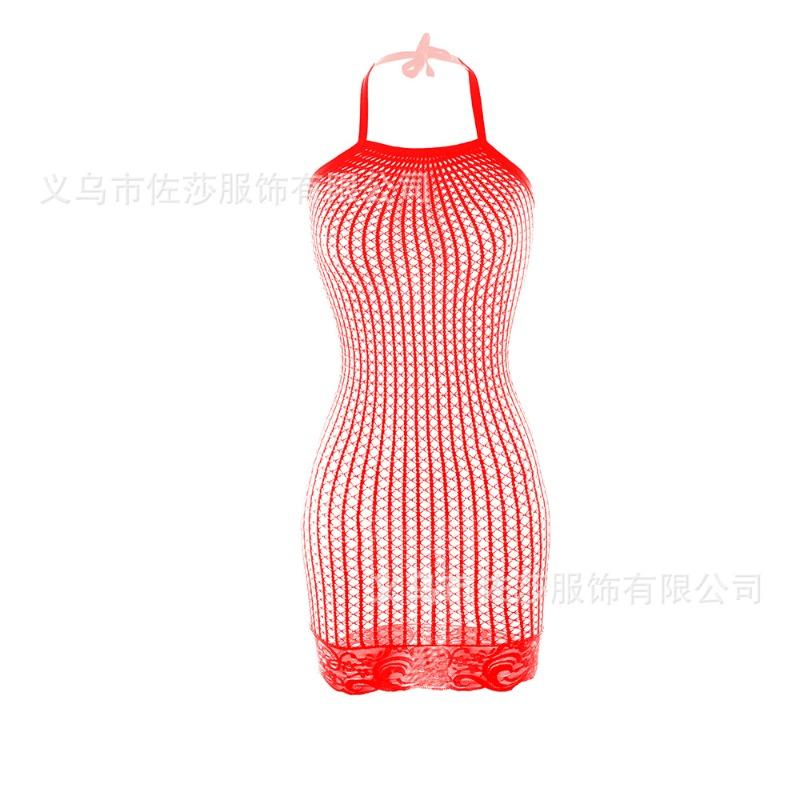 Sex clothes neck women's hollowed out tight net clothes burst breasts perspective hip skirt uniform temptation