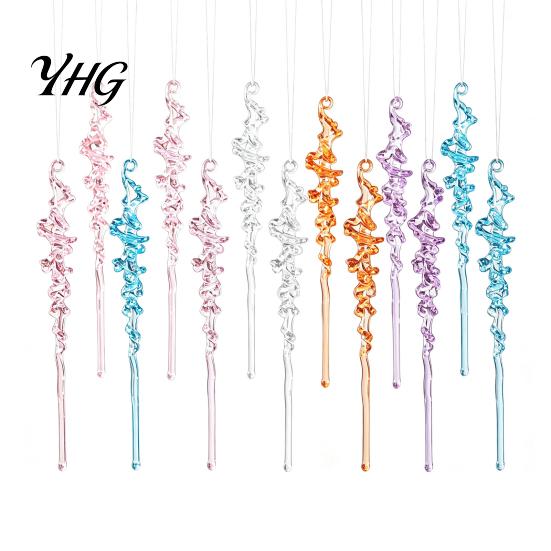 Decorative Hanging Lanyards Included 12Pcs Colorful Spiral Icicle Ornaments, Acrylic Twisted Ice Bar Decor for Christmas Tree, Easy Storage