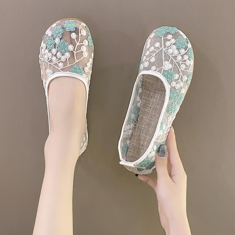 

Модная летняя Y2k мода Эстетика Оригинальная вышитая повседневная женская обувь Распродажа 2025 Новинка Сетчатые дышащие балетки для женщин 35