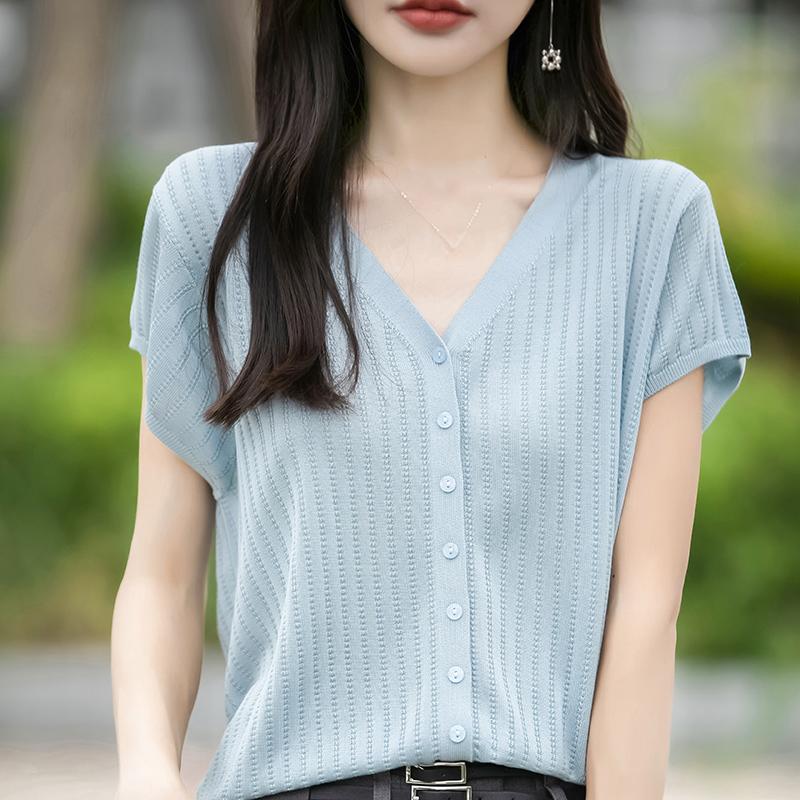 

Женский легкий кардиган из 50% шерсти и 50% шелка Mulberry — универсальный трикотаж на все 4 сезона для комфорта и стиля в любое время года M синий