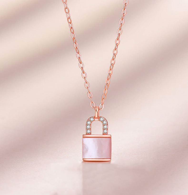 S925 Sterling Silver Shell Lock Necklace Women's Original Design Korean Fashion Instagram Style Daily Life Luxury Cross Chain