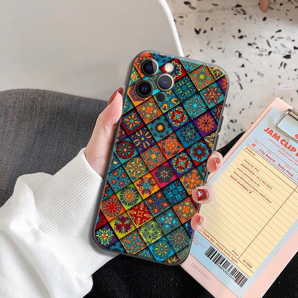 Retro Bohemian European Color Pattern Phone Case for iPhone 14 15 Pro 7 8 Plus SE 2022 11 12 13 Pro Xs Max Mini Cases Soft Cover