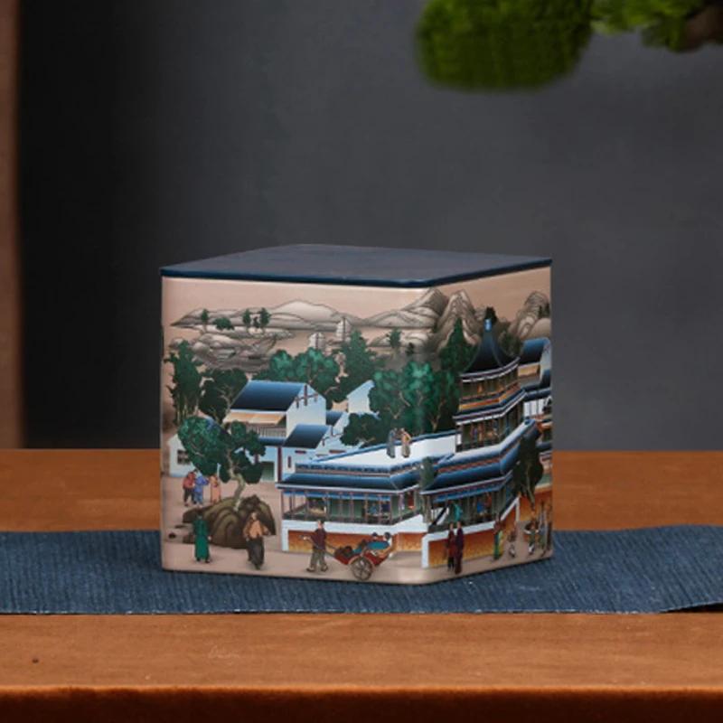 

Креативная квадратная банка для чая, жестяная банка для хранения, китайская банка для сладостей с крышкой, коробка для хранения, украшение для гостиной, украшение для дома