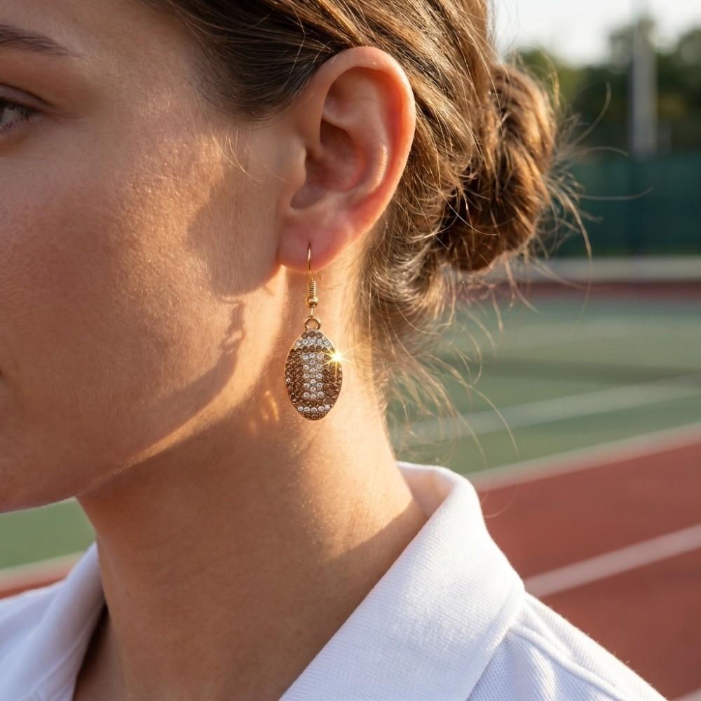 Baseball Football Ear Hooks Rhinestone Ear Pendant Jewelry  Sports Events