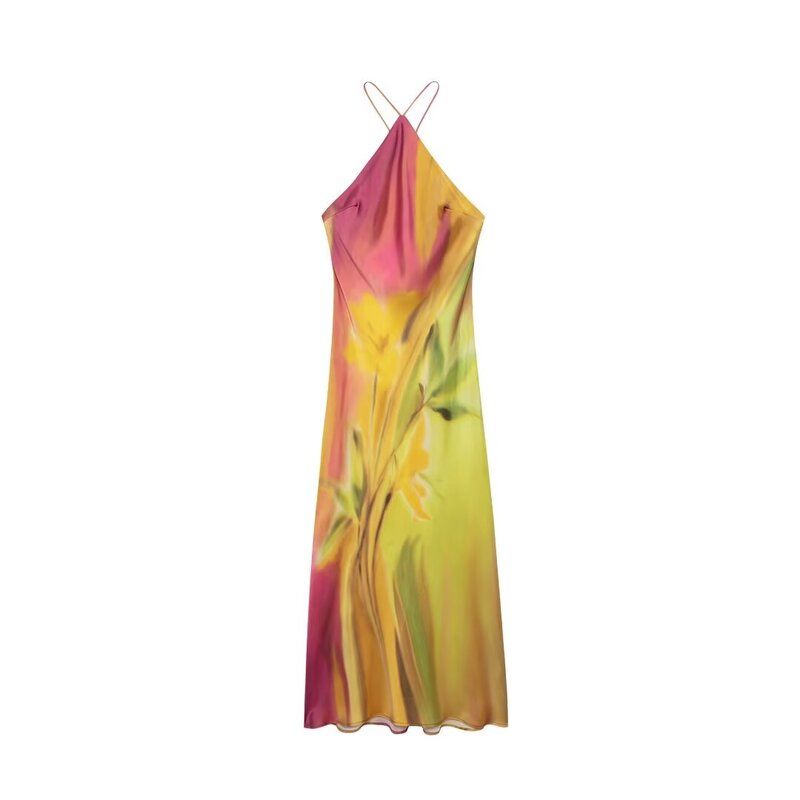 Fashion Style 2024 Autumn New Women's Clothing Stylish Print Sleeveless Halter Long Dress 8505157
