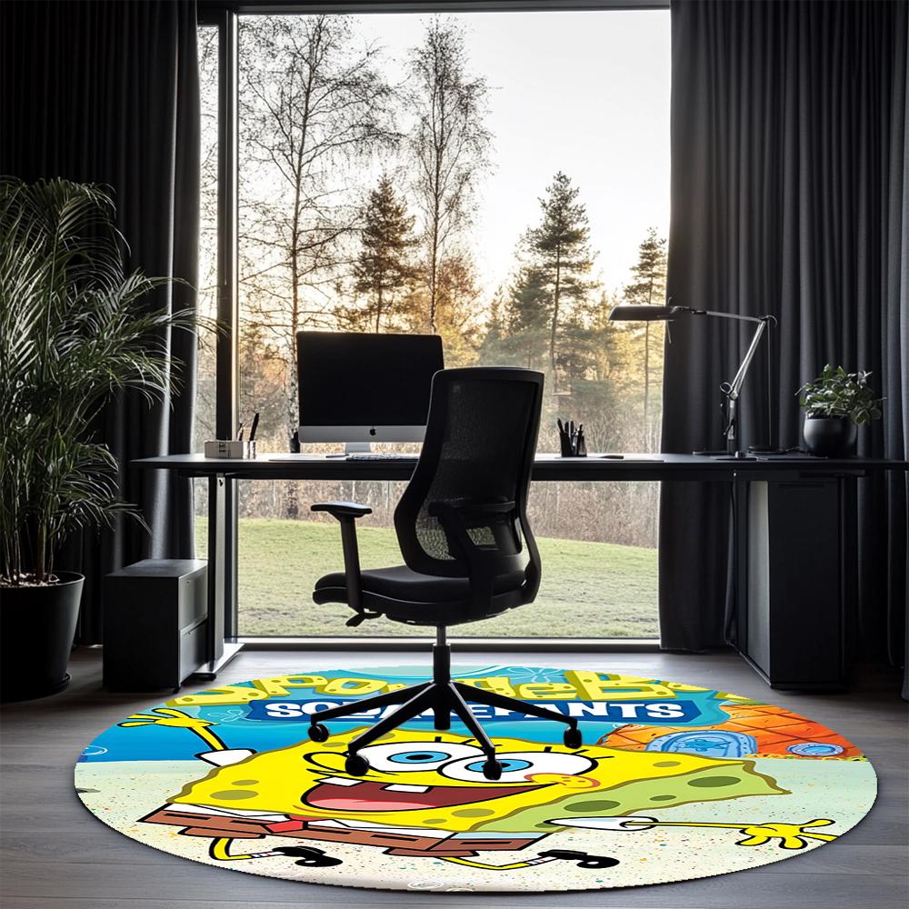 SpongeBob Printed Round Rug Carpet Chair Rug Area Rug Entryway Doormats,for Office Chair Living Room Bedroom Kitchen Room.