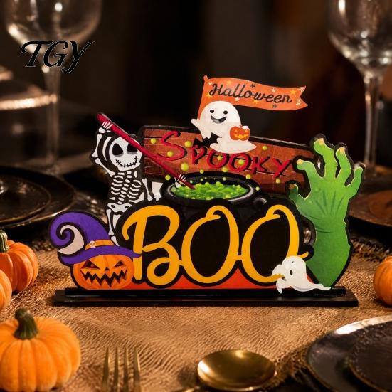 Indoor Autumn Seasonal Decor Halloween Tabletop Signs, Pumpkin Ghost Gnome Wood Centerpiece Blocks, Spooky Decorative Crafts for Fall Party