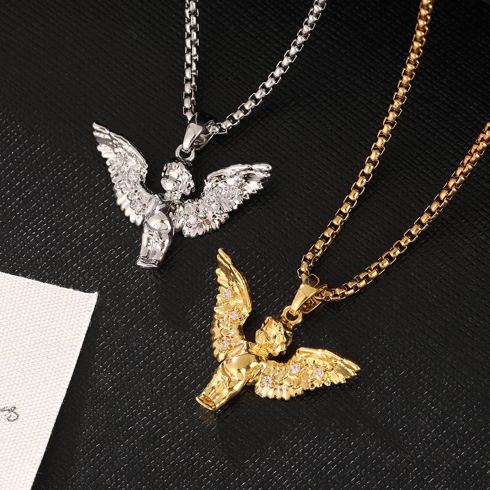 Kupfer Eingelegter Zirkon Amor Engel Anhänger Halskette - Nische Französische Mode Schlüsselbeinkette