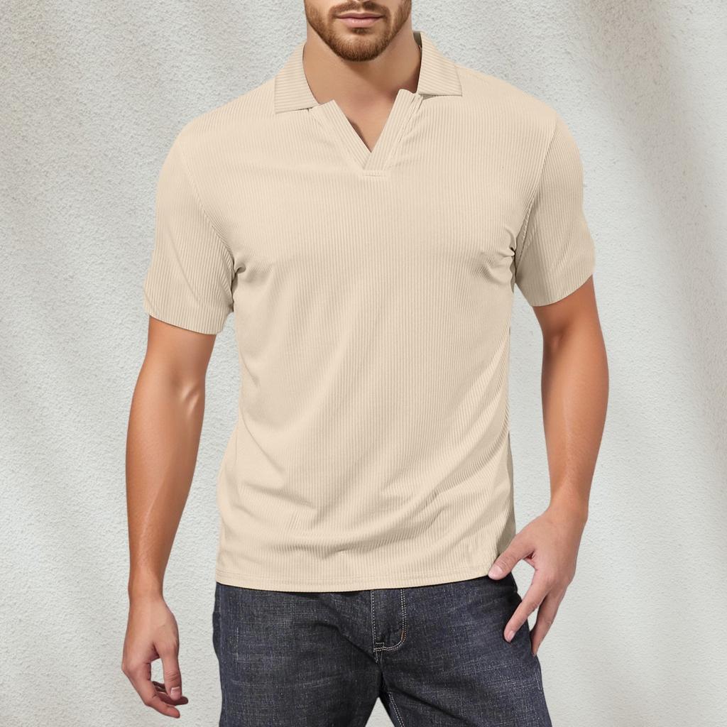 Men's V-neck Short-sleeved Top Textured Collar Golf T-shirt