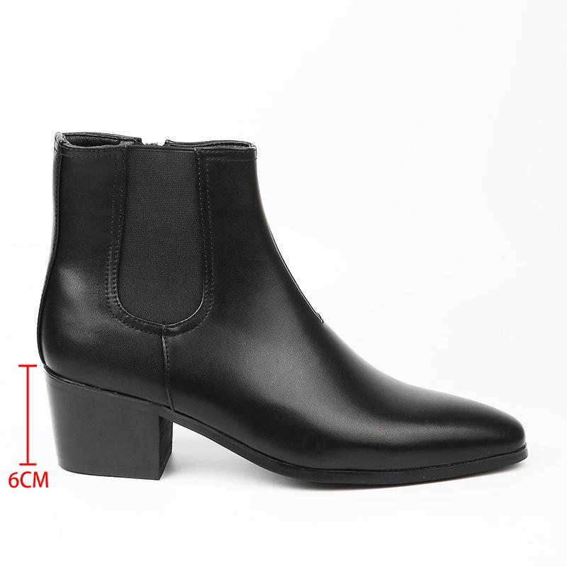 Men's High Heel Chelsea Boots - Autumn/Winter Fashion, Square Toe, Height-Enhancing Short Boots.