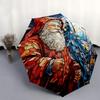 1 Stück Buntglas-Weihnachtsmann-Design Automatischer Öffnungs-Faltregenschirm mit 8-Speichen-Eisenrahmen, Geeignet für Fans, Reisen, Täglichen Gebrauch, Festliches Geschenk