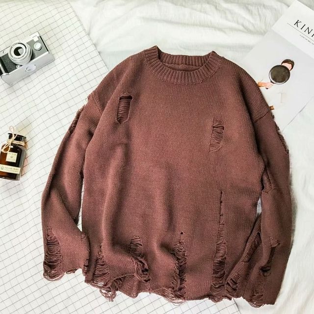 Erkekler Kadınlar Sokak Hip Hop Kazaklar Jumper Moda Büyük Boy Tüm Maç Erkekler Bahar Yıkama Delik Yırtık Örgü Kazak