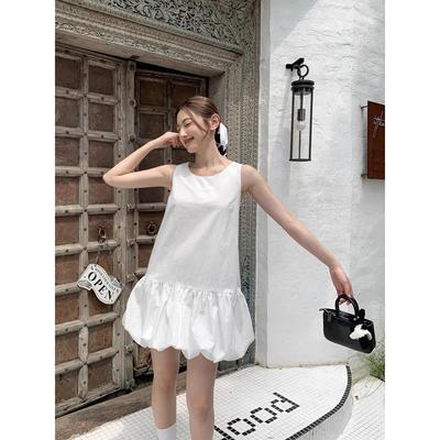 Korean White Sleeveless Vest Dress Women's Summer Gentle Wind Temperament Skirt Small Loose Bud Short Skirt