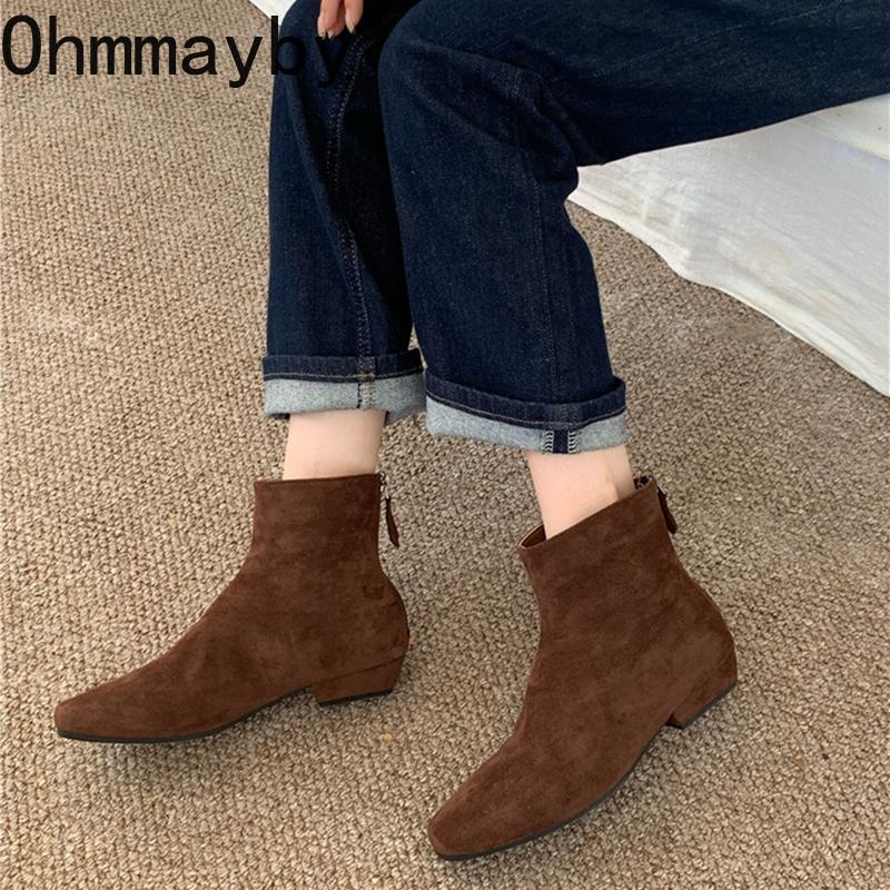 Vintage Suede Woman Stretch Slim Short Boot Casual Low Heel Shoes Autumn Ladies Party Mordern Ankle Shoes