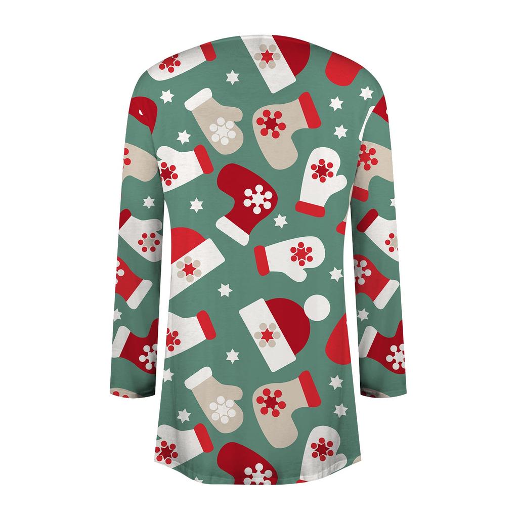 Dámská módní ležérní vánoční bunda se středně dlouhým kardiganem s potiskem