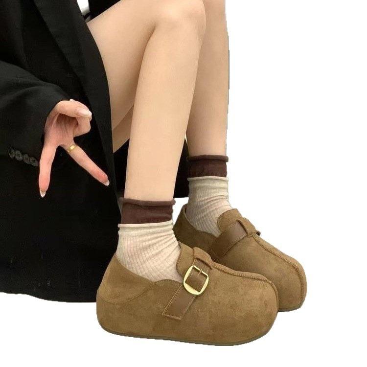 Außenbekleidung mit dicker Sohle Anti-** Aufkleber Birkenstocks Herbst und Winter neue lässige höhenvergrößernde Samt Zwei Baumwollschuhe