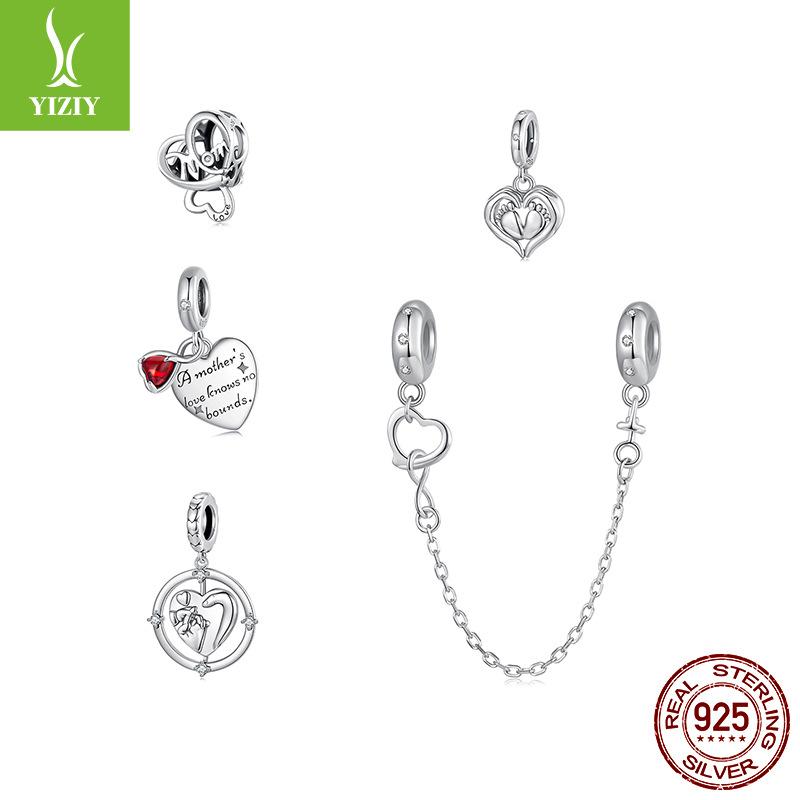 S925 Sterlingsilber Perlen Liebe Fußabdruck Serie Perlen DIY Armband Zubehör Muttertagsgeschenk