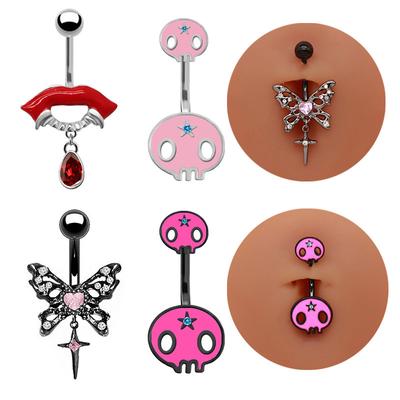 Personality Hip Hop Belly Button Rings For Women Girls Belly Piercing Jewelry Butterfly Skull Pendant Navel Rings Body Jewelry