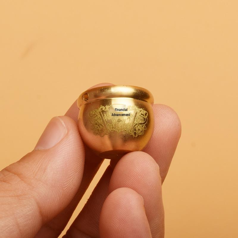 Brass Pendant Keychain: Winnowing Basket & Yuanbao Pixiu Amulet with Hundred Blessings Jar (Gold & Silver Filled)