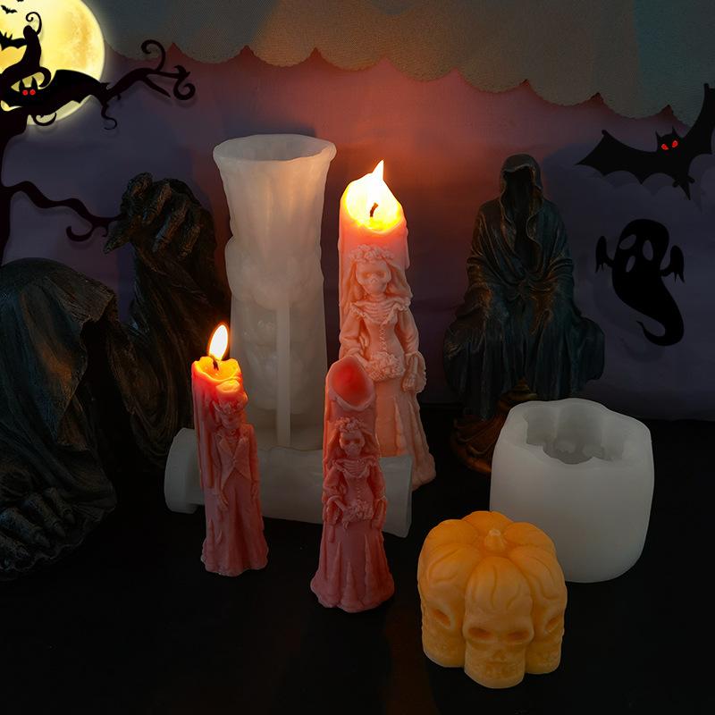 Halloween Ghost Groom Scented Candle Silicone Mold Spooky Skull Plaster Candle Making Mold