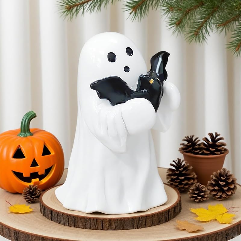Halloween Decorations Ghost Figurine - 3 in Spooky & Cute Ghost Statue, Halloween Ghost Figurines for Home, Office, Desk Decor, Cute Ghost Decor Home