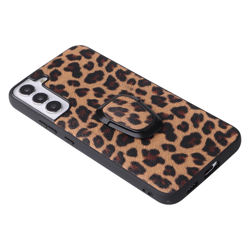 

Stylish Textured Pattern Kickstand Design PU Leather Coated TPU+PC Hybrid Case Cover for Samsung Galaxy S22 5G Leopard/Dark Brown
