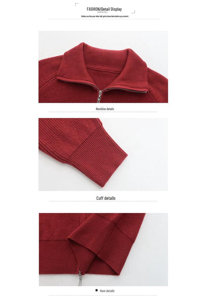 2026 New Style High-End Lapel Knit Cardigan: Versatile Thickened Double Zipper Casual Coat